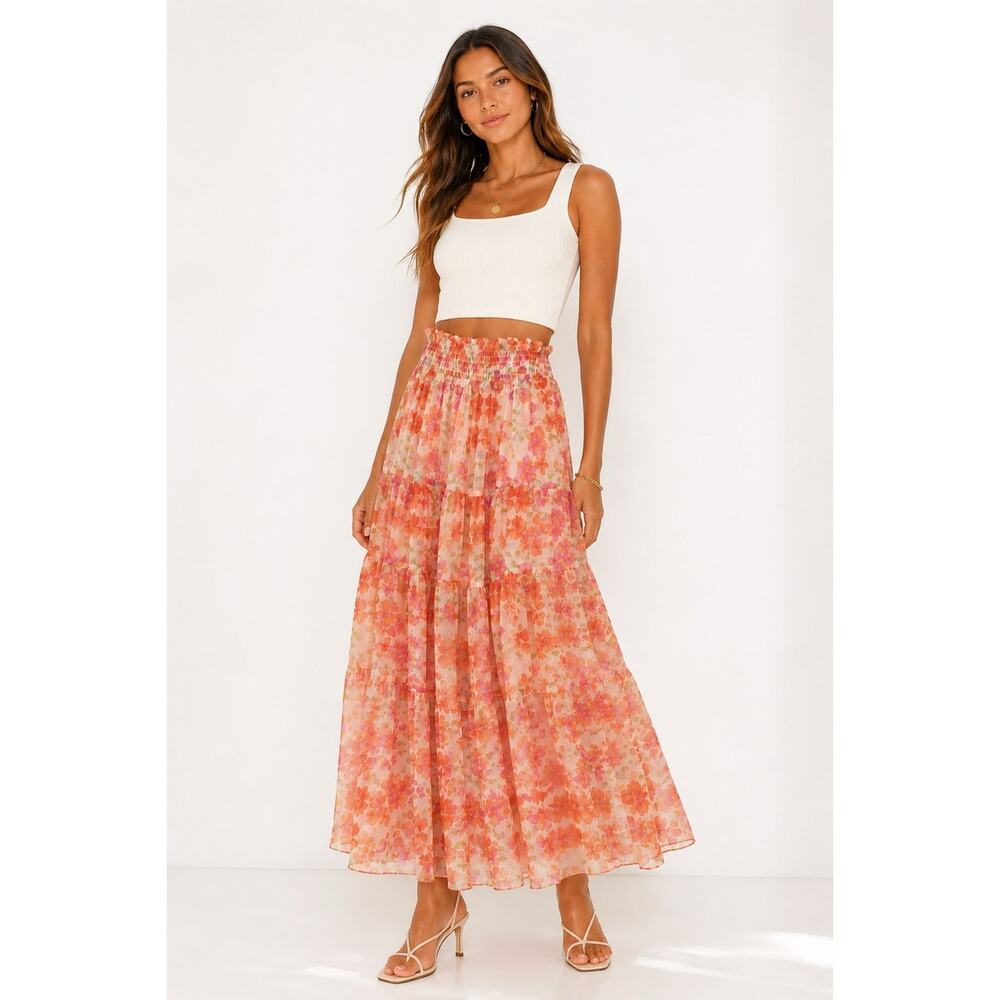 REVOLVE Floral Maxi Skirt in Coral Pink and Cream